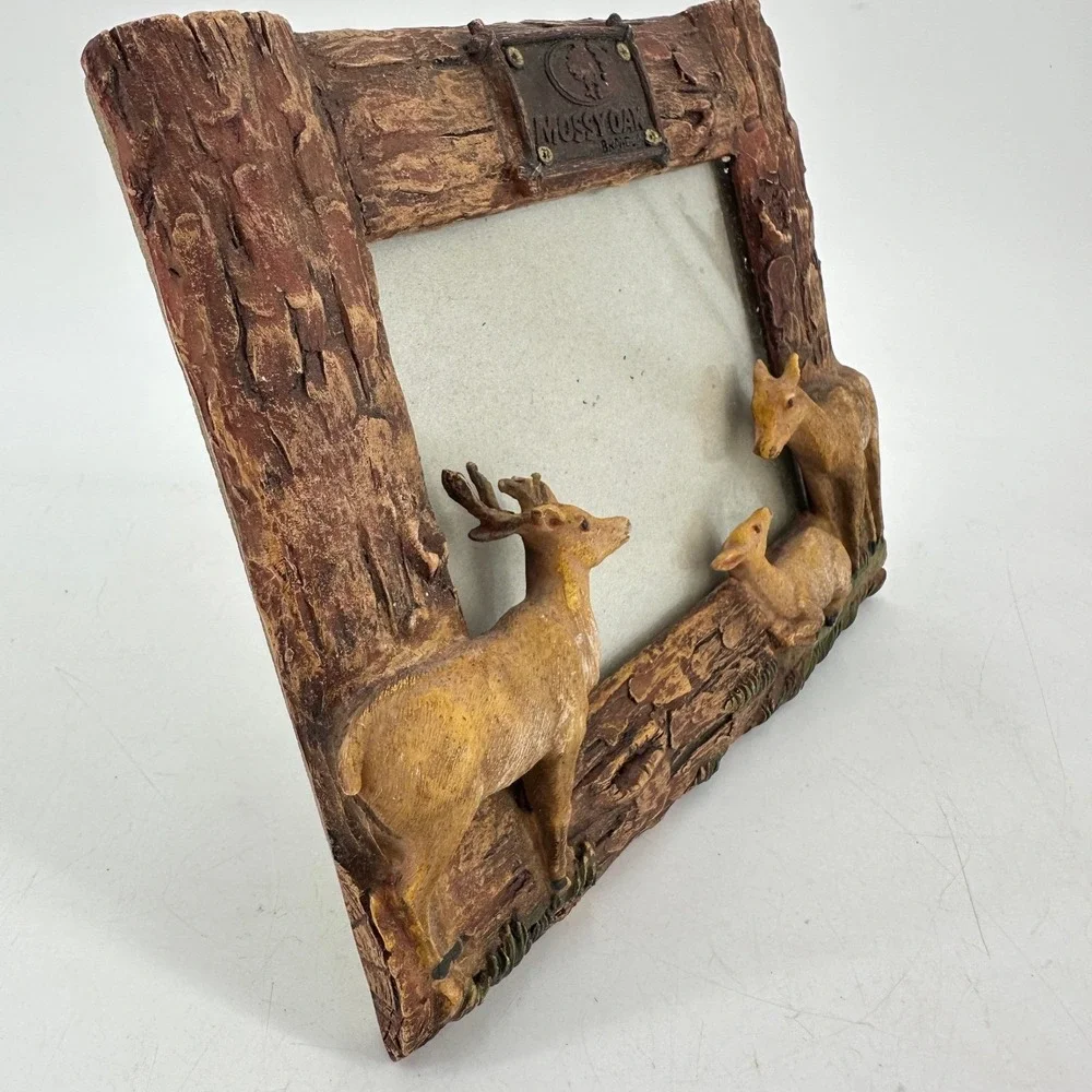 Mossy Oak Rustic Faux Bark Deer Family Picture Frame Lodge Cabin Decor Brown